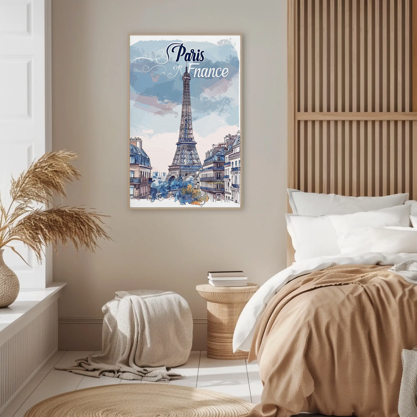 Paris France Watercolor Eiffel Tower View