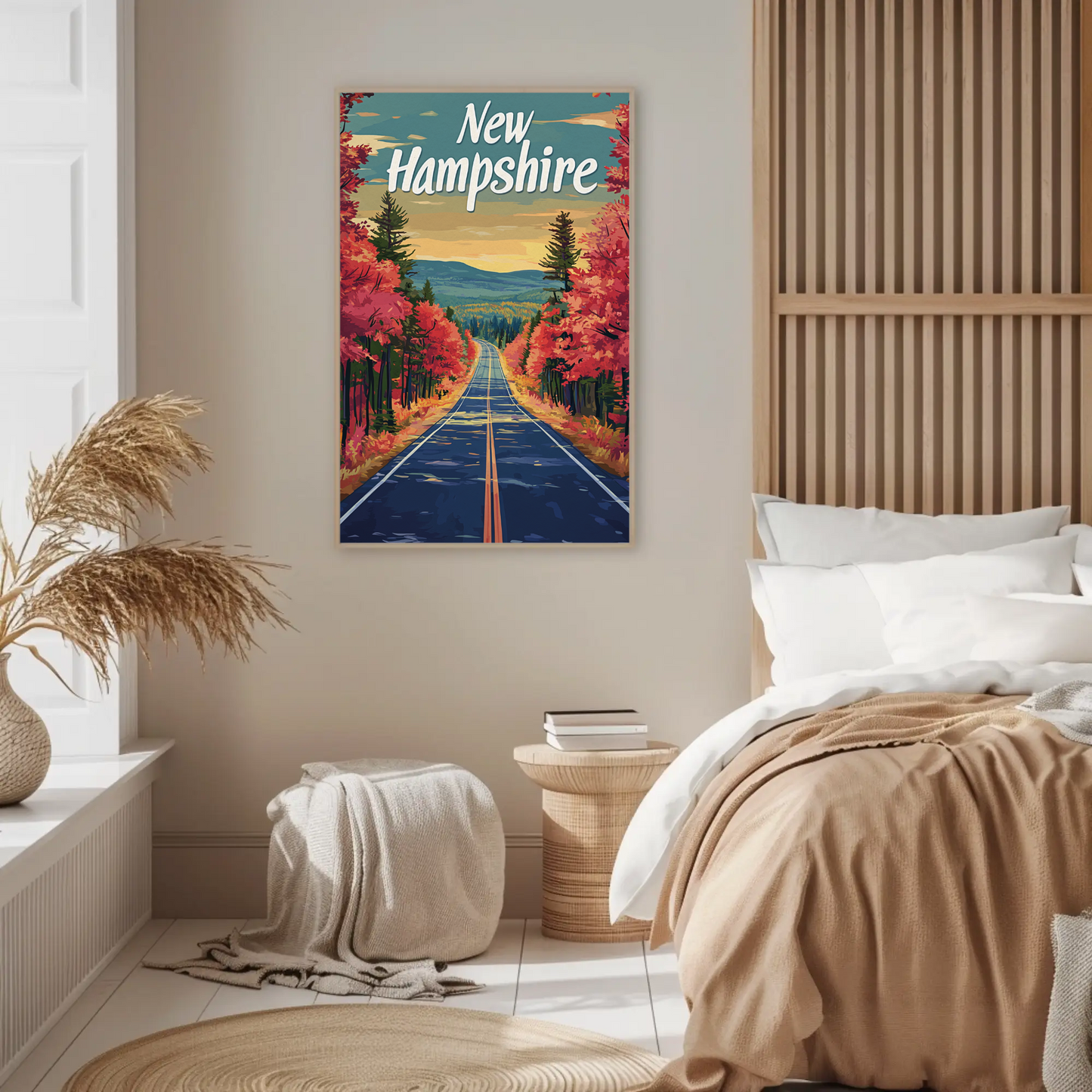 New Hampshire Autumn Road Vintage Poster