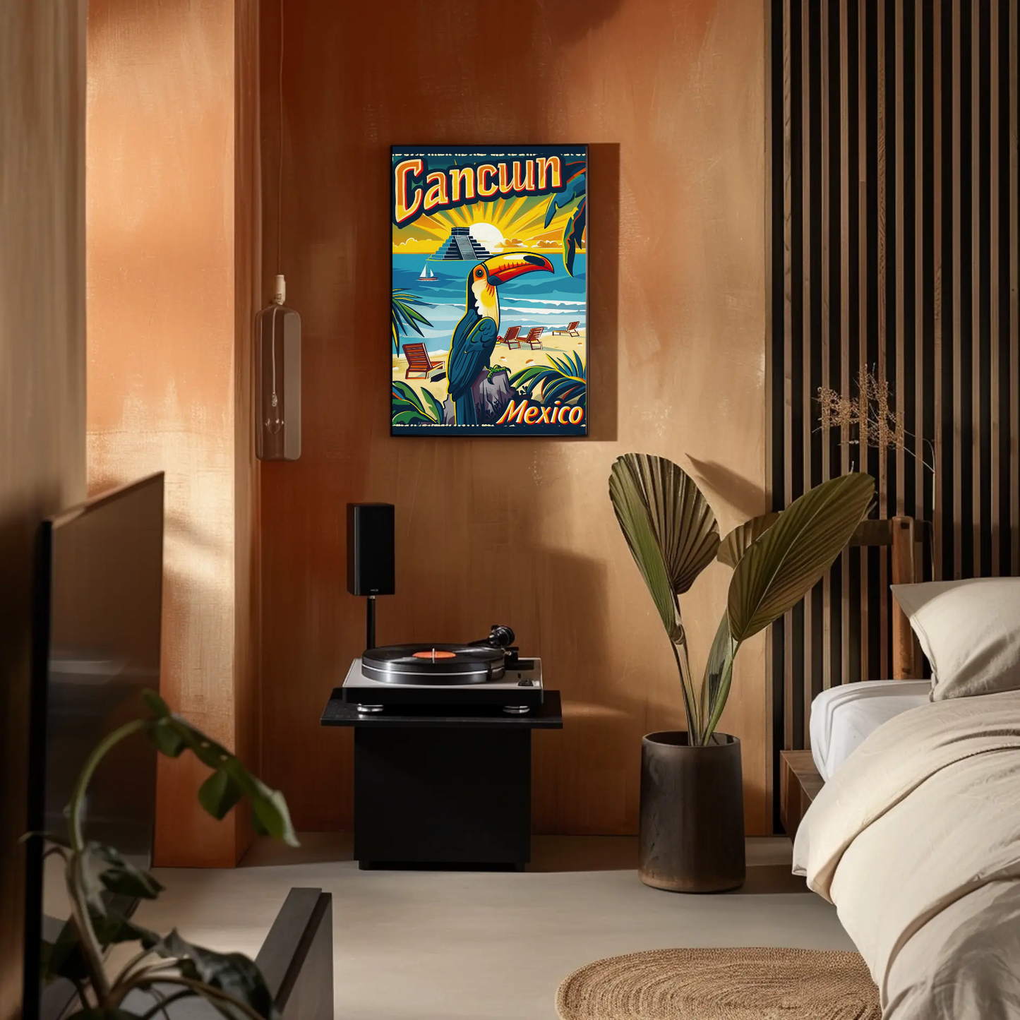 Tropical Sunset in Cancun Vintage Poster
