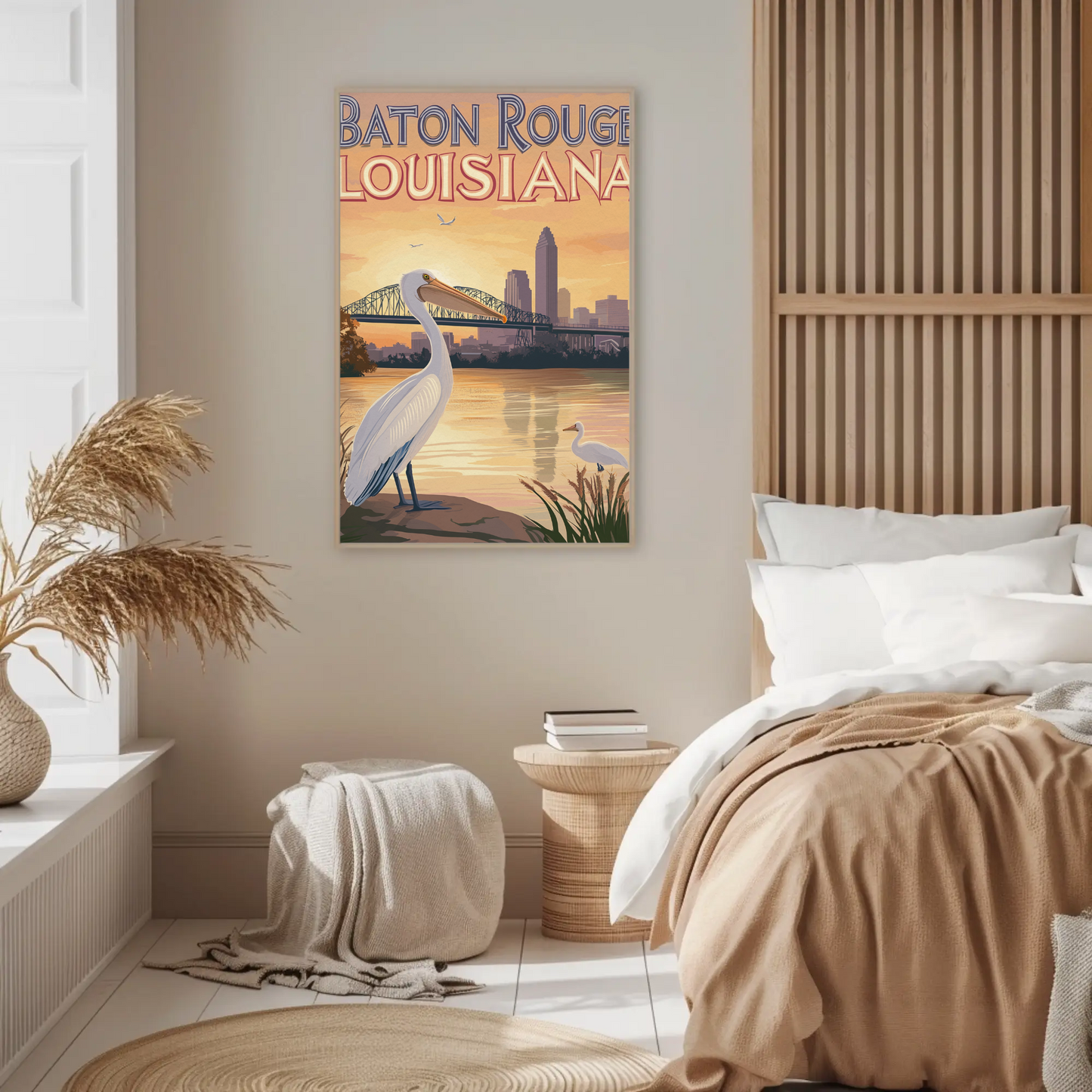 Baton Rouge Louisiana Pelican Vintage Poster