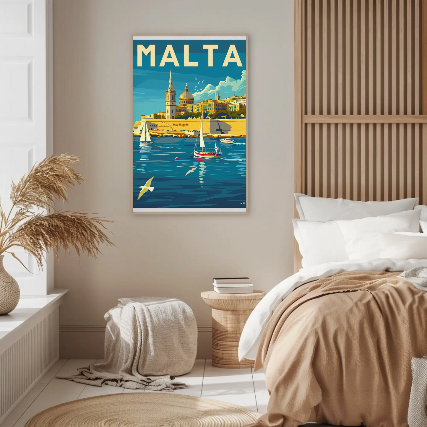 Malta Vintage Travel Poster - Mediterranean Harbor