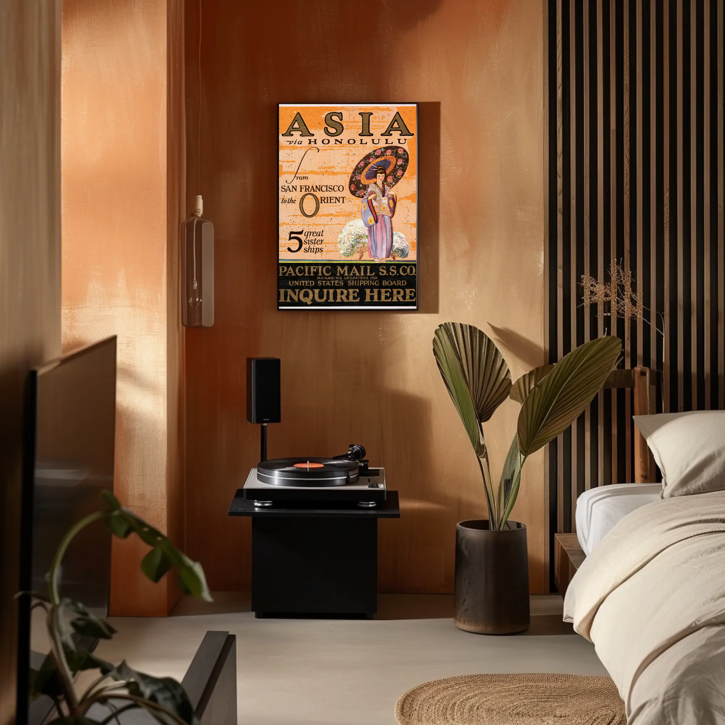 Asia via Honolulu - Pacific Mail Poster