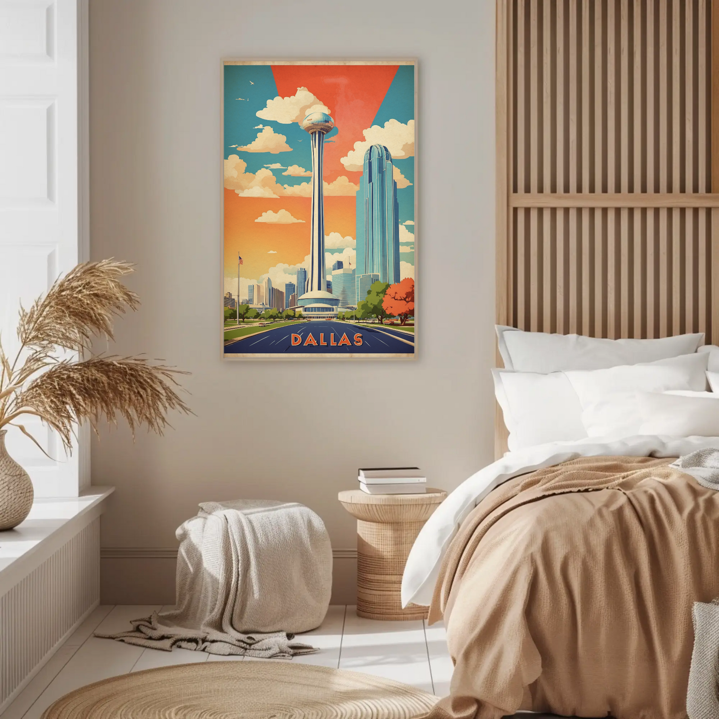 Dallas Texas Skyline Reunion Tower Vintage Travel Poster