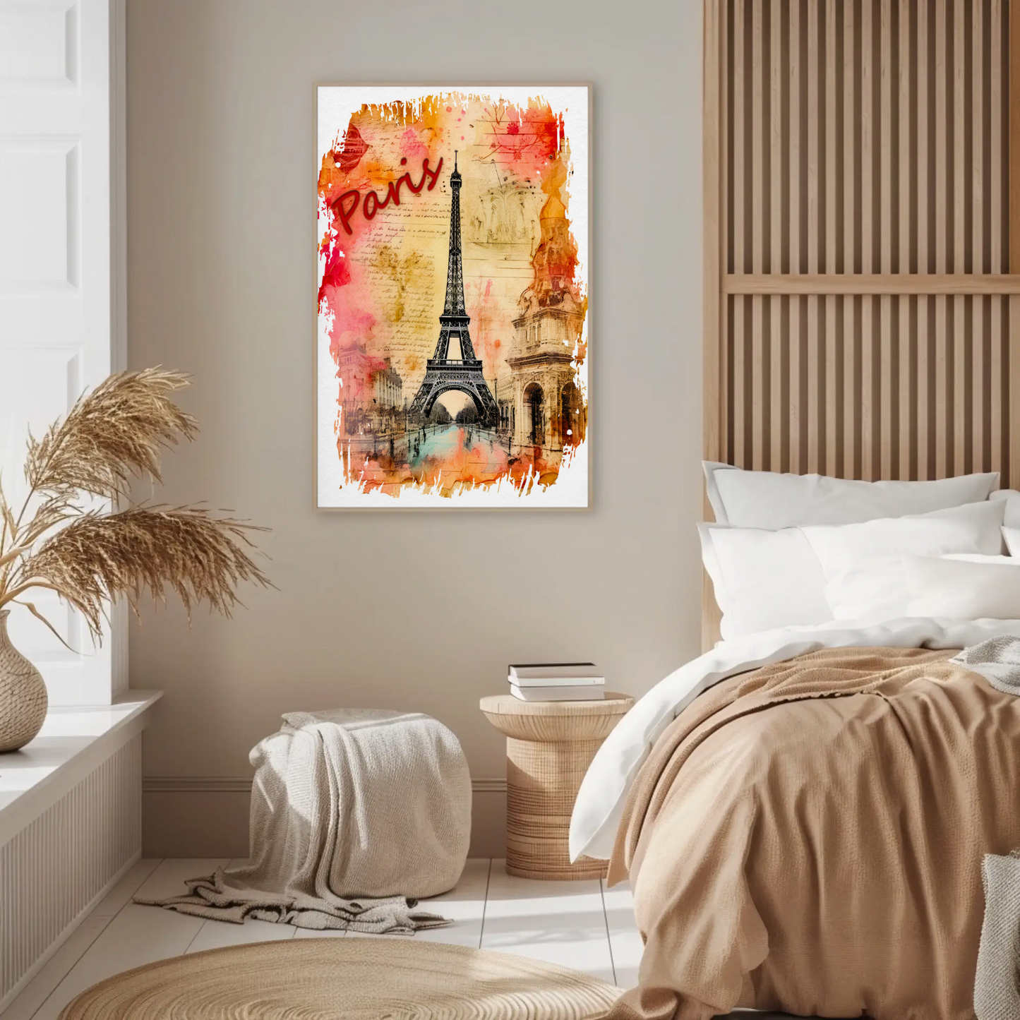 Paris Eiffel Tower Ink Sketch with Vintage Background