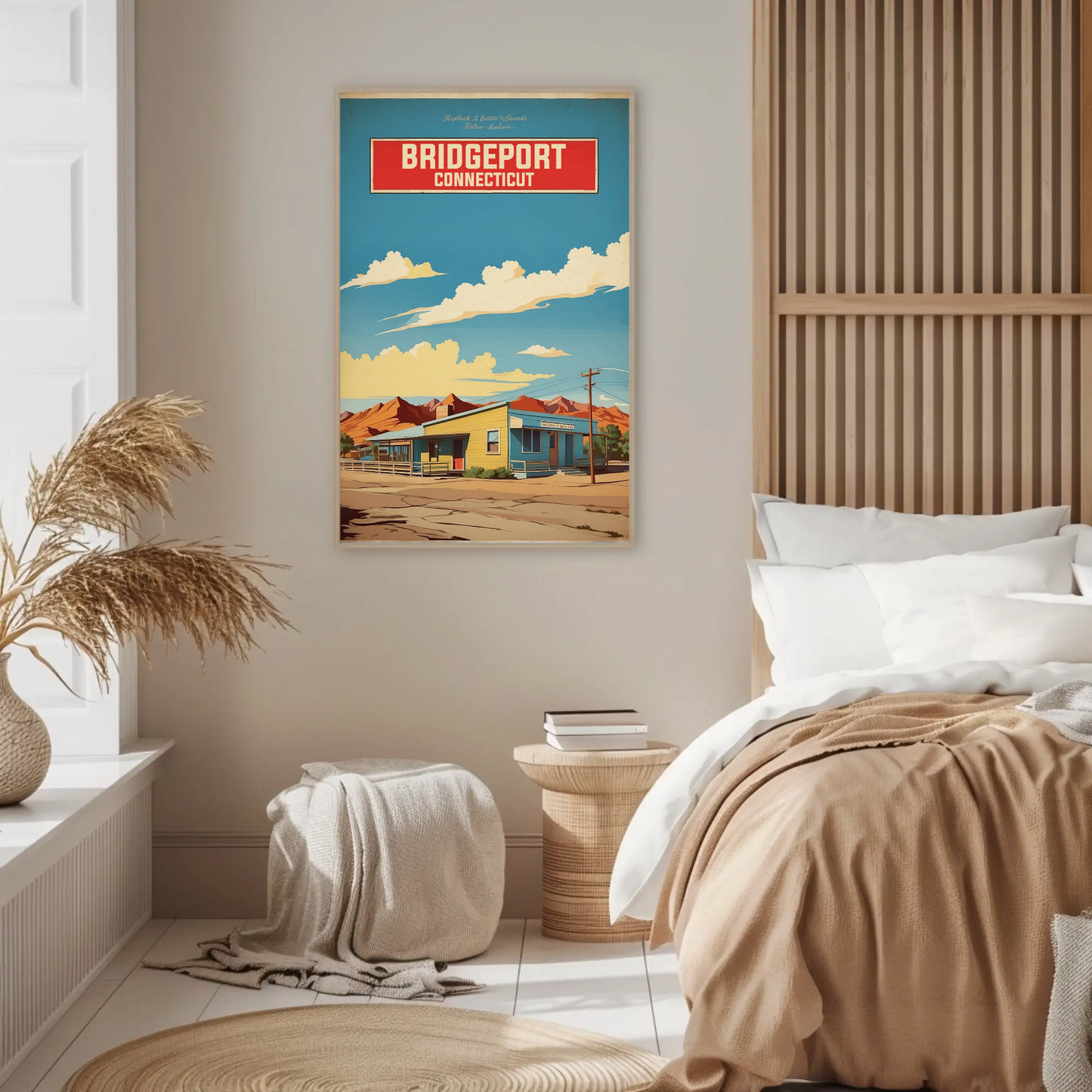 Bridgeport Connecticut Cityscape Art Print Vintage Travel Poster