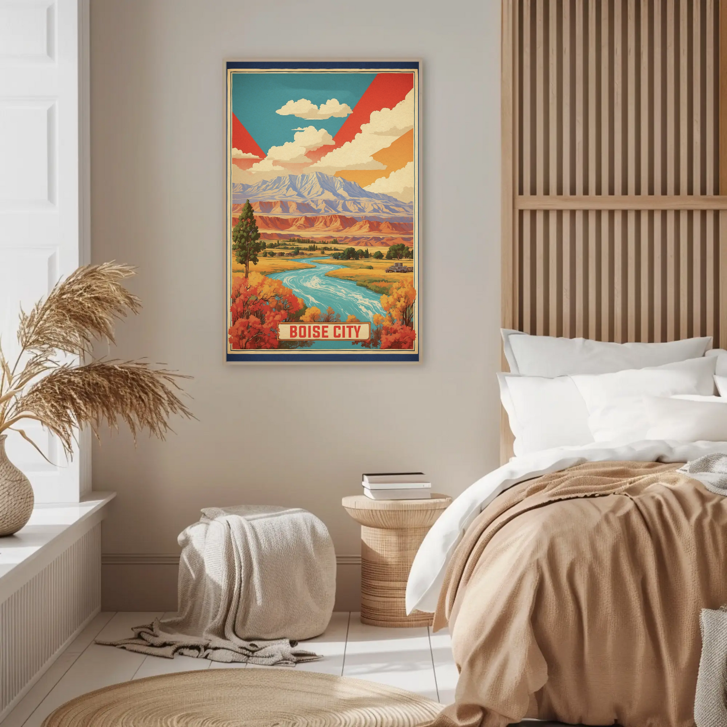 Boise City Idaho Cityscape Art Print Vintage Travel Poster