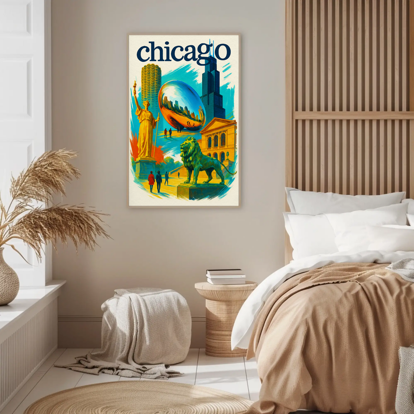 Chicago Lion Bean Willis Art Urban Vintage Travel Poster Wall Art