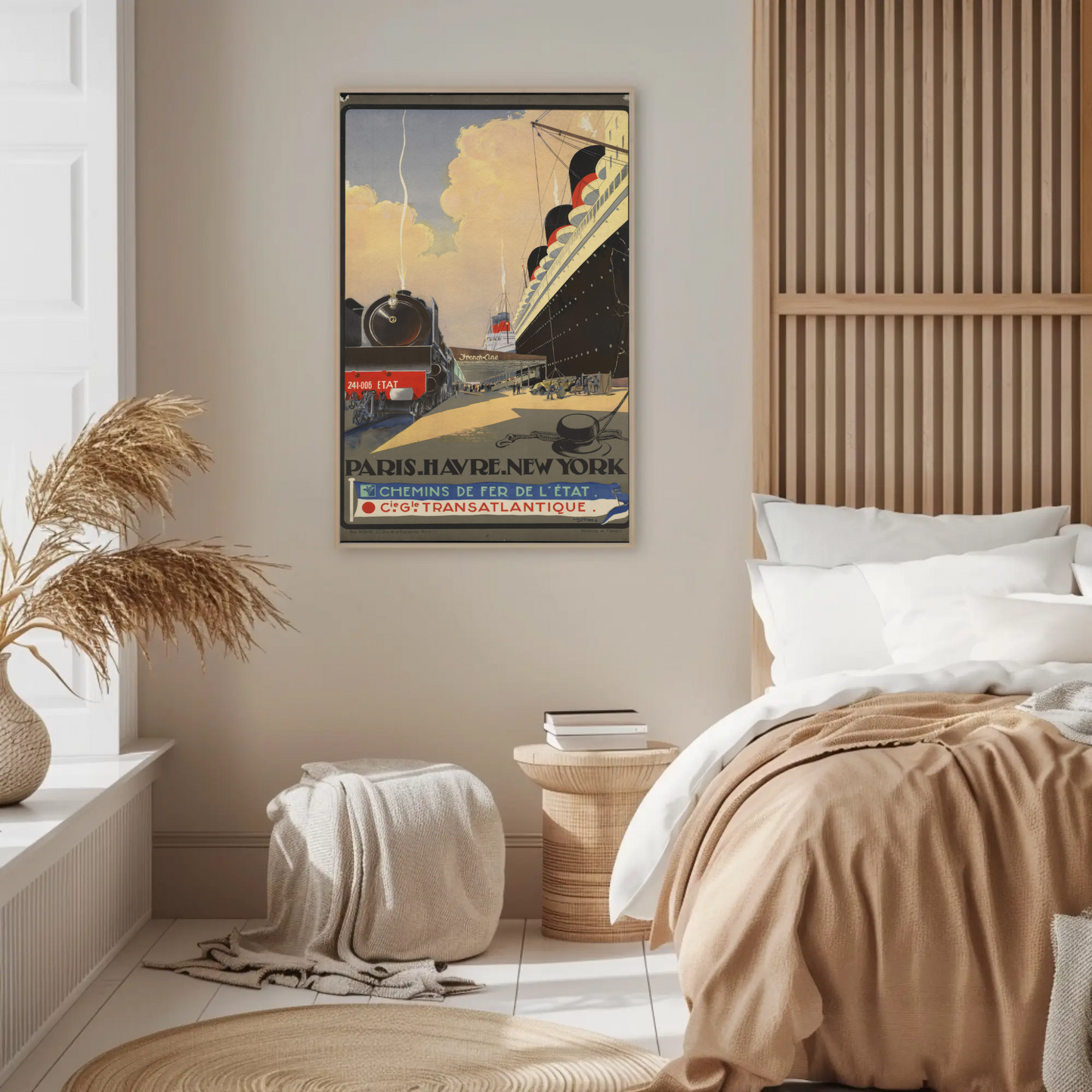 Paris To New York Vintage Travel Poster Railway Ocean