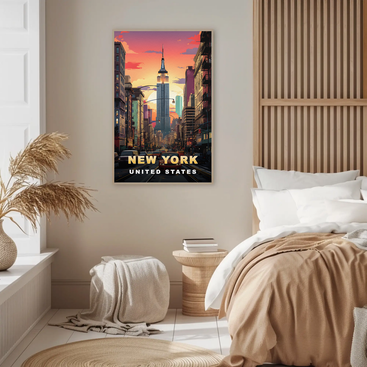 New York Empire State Sunset Vintage Travel Poster