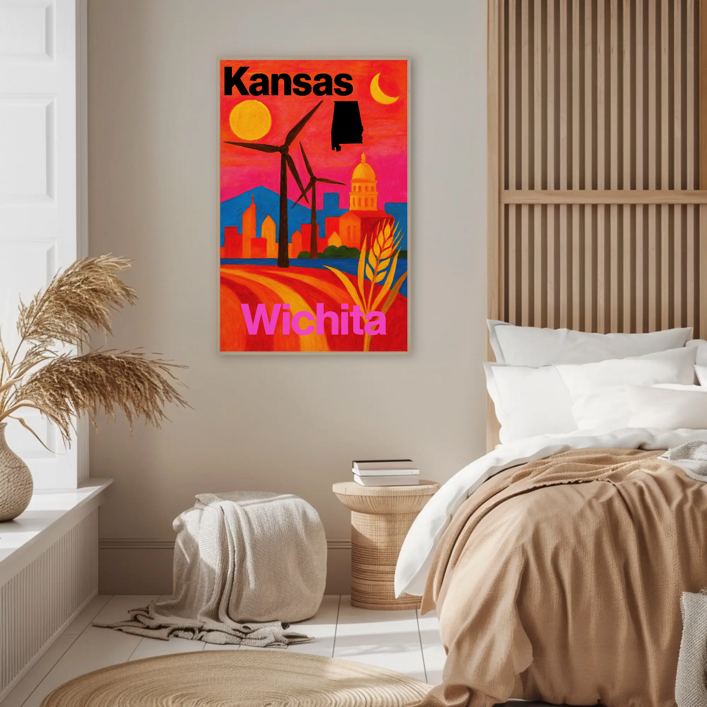 Wichita Kansas Skyline Retro Vintage Travel Poster