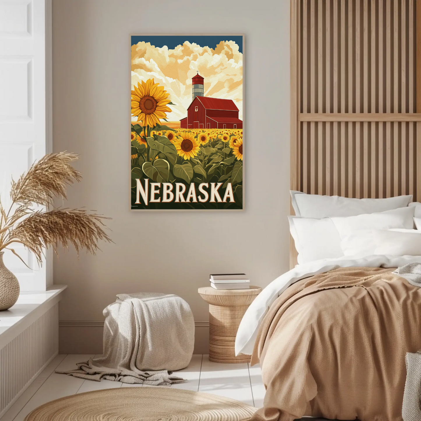 Nebraska Vintage Poster - Sunflower Barn