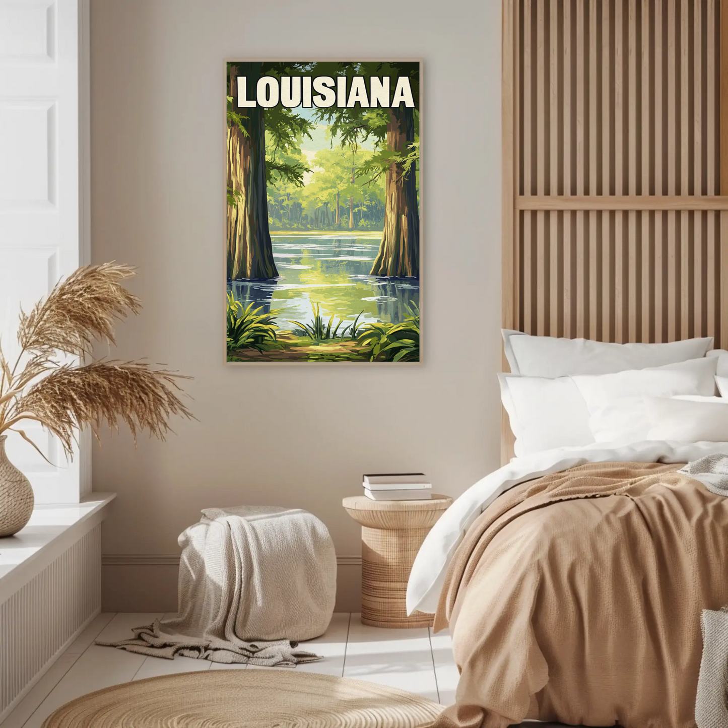 Louisiana - Bayou and Swamp Landscape Vintage Travel Poster