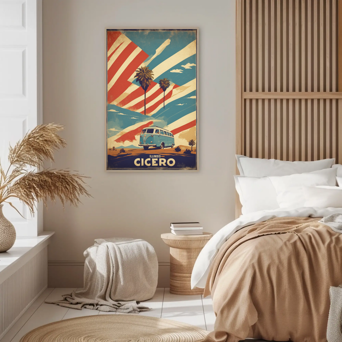 Cicero Illinois Palm Trees American Van Vintage Travel Poster