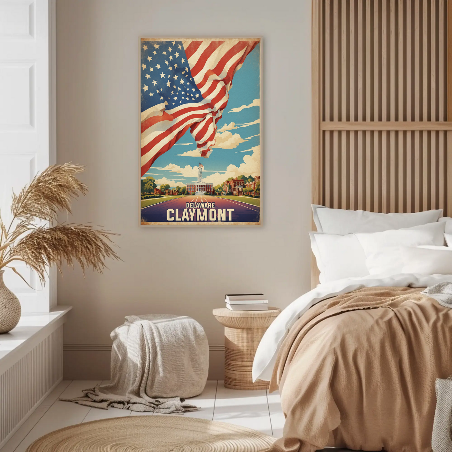 Claymont Delaware Flag Historic Town Hall Vintage Travel Poster