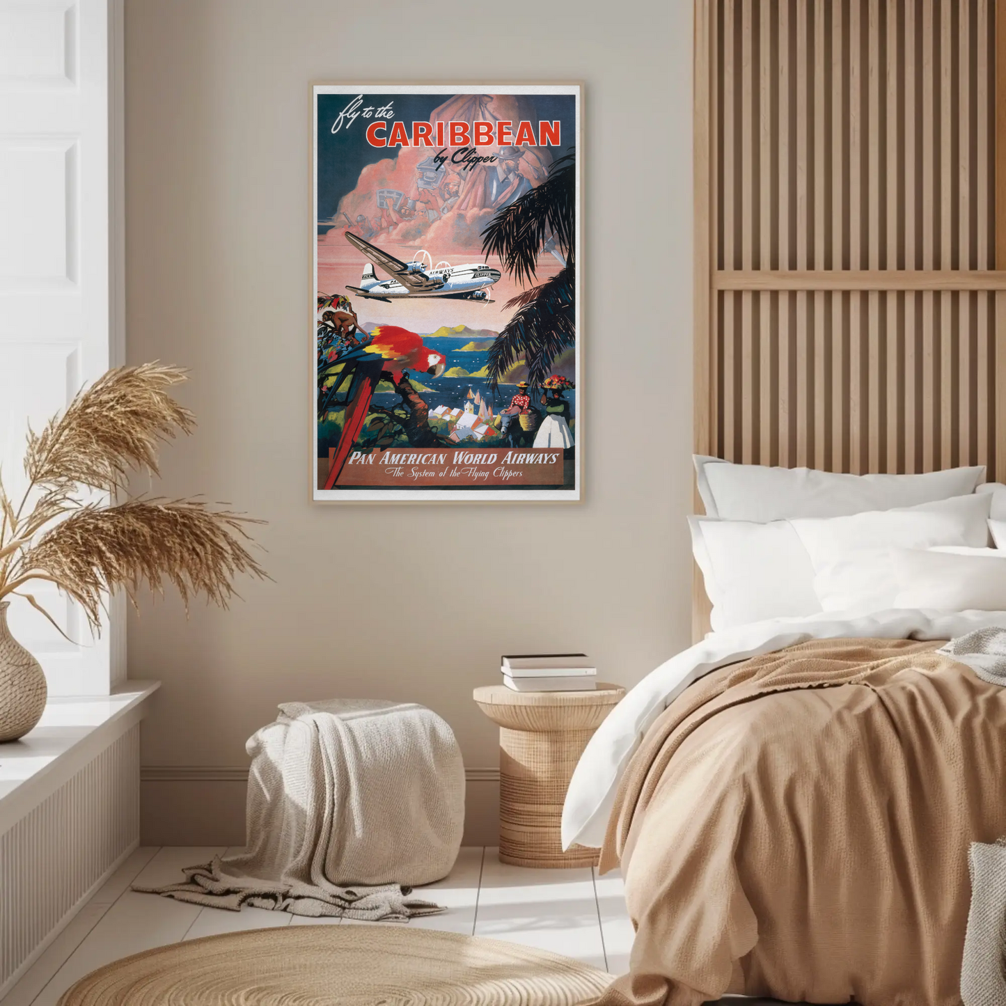 1940s Fly to the Caribbean Vintage Style Tropical Travel Poster