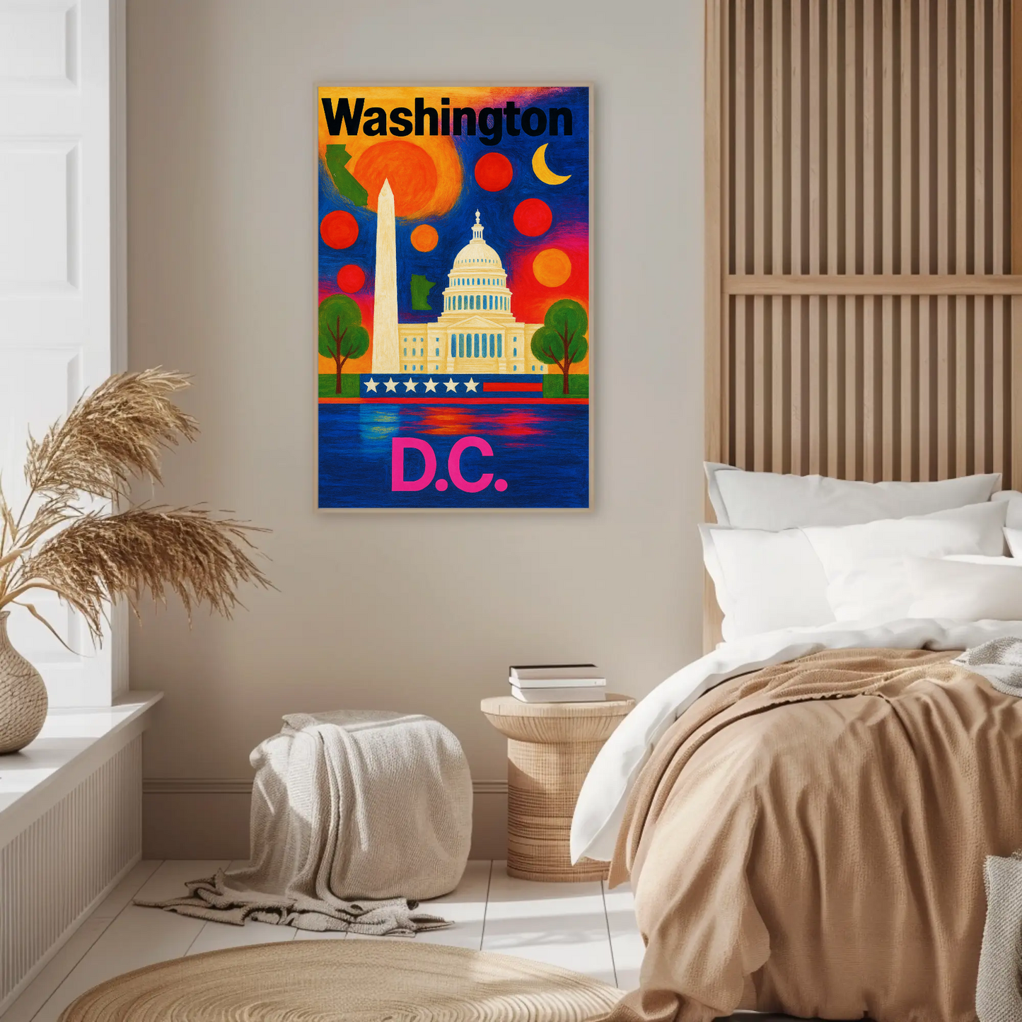 Washington DC Capitol Monument Patriotic Night Vintage Travel Poster