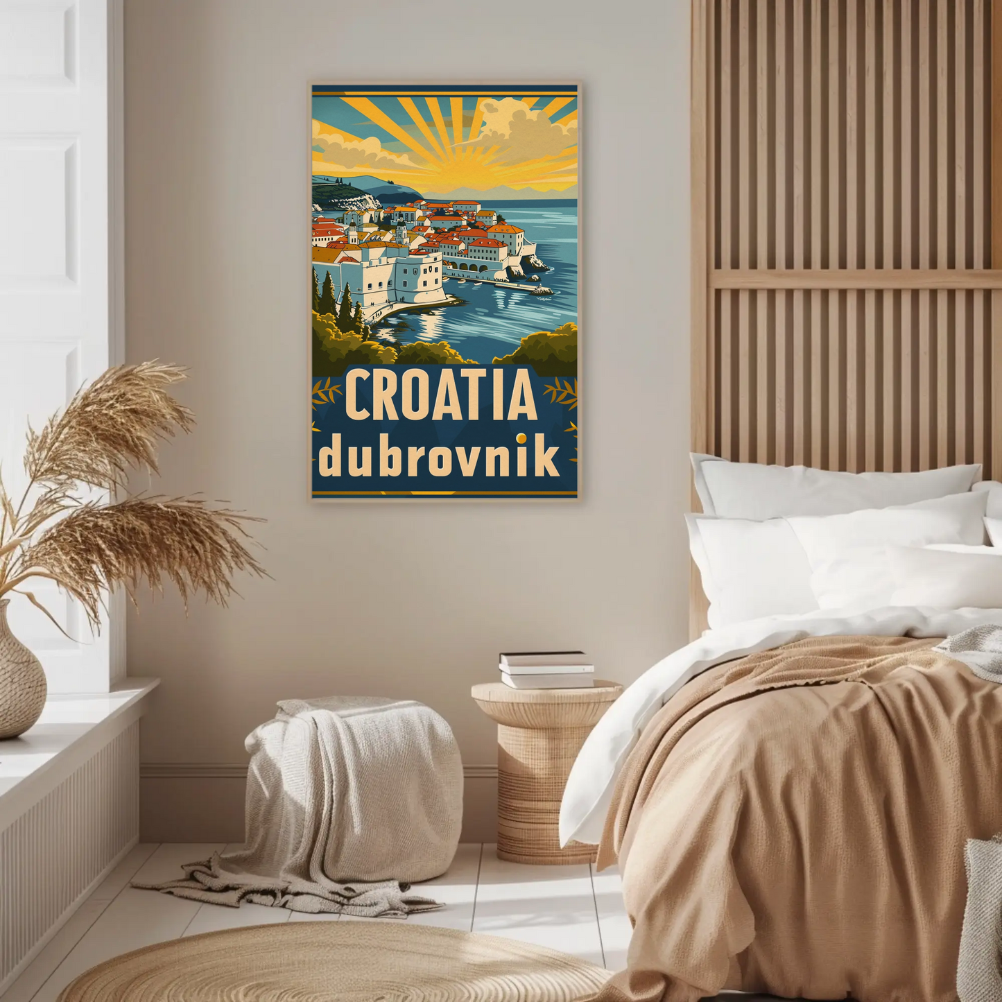 Croatia Dubrovnik Sunset Coastline Vintage Travel Poster