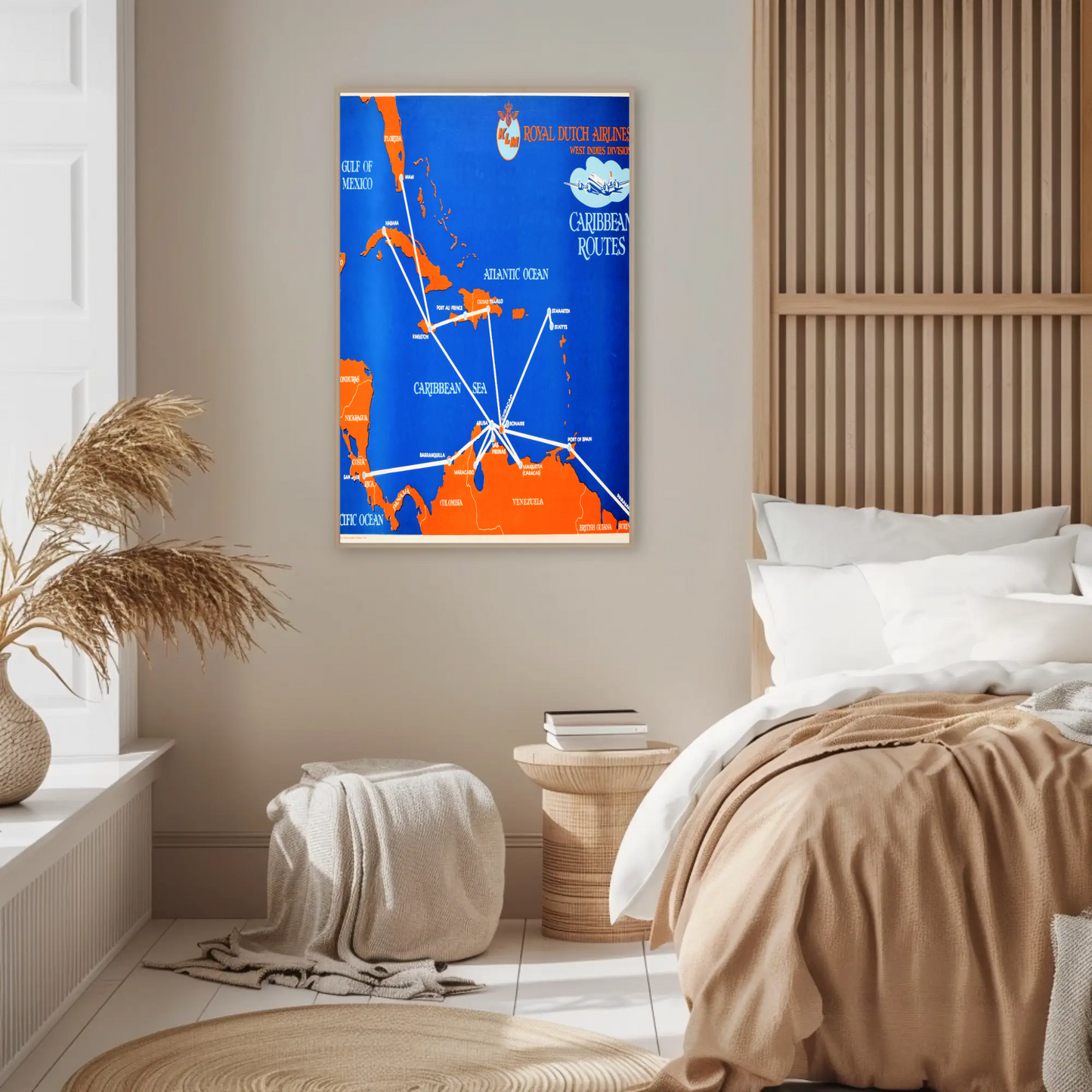 KLM Caribbean Routes Vintage Poster