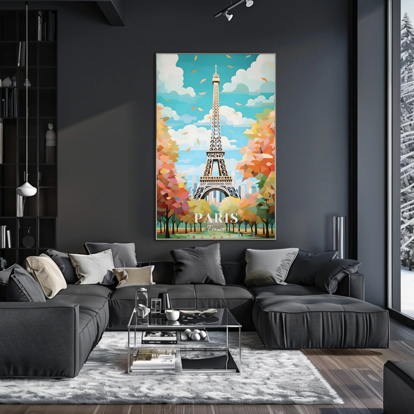 Paris France Eiffel Tower Autumn Leaves Vintage Travel Poster