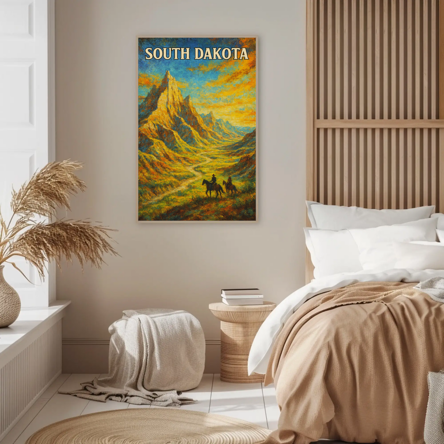 South Dakota Painted Cowboy Mountains Trail Vintage Travel Poster