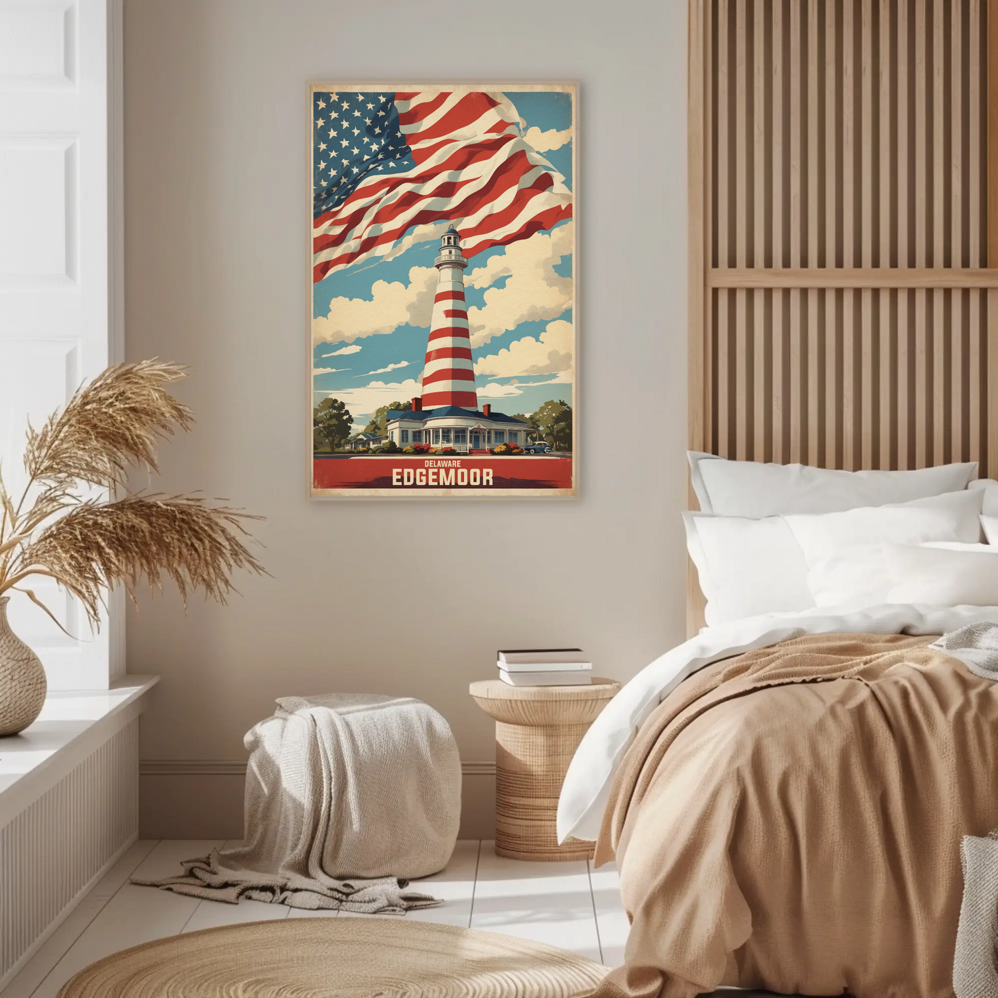 Edgemoor Delaware Lighthouse Pride Vintage Travel Poster