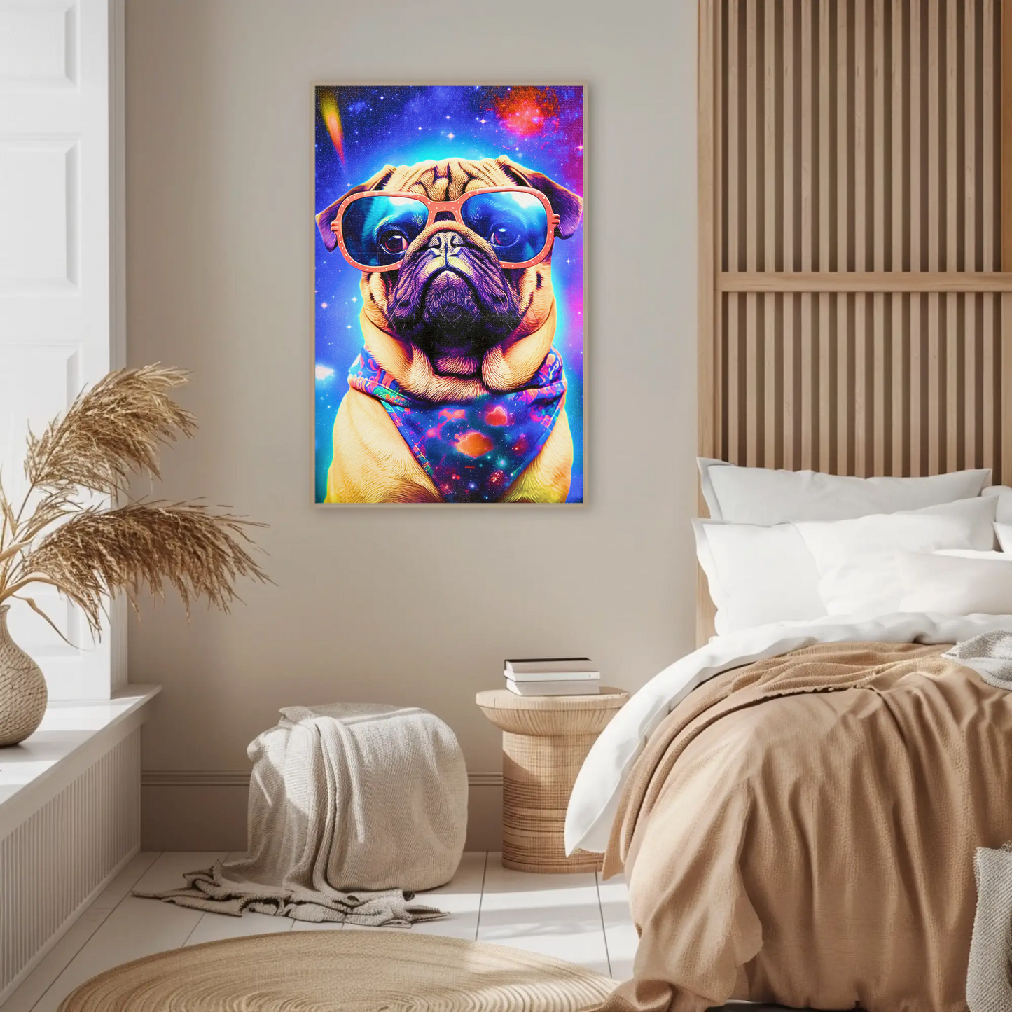 Space Pug Dog Neon Galaxy Glasses Cool Poster Art