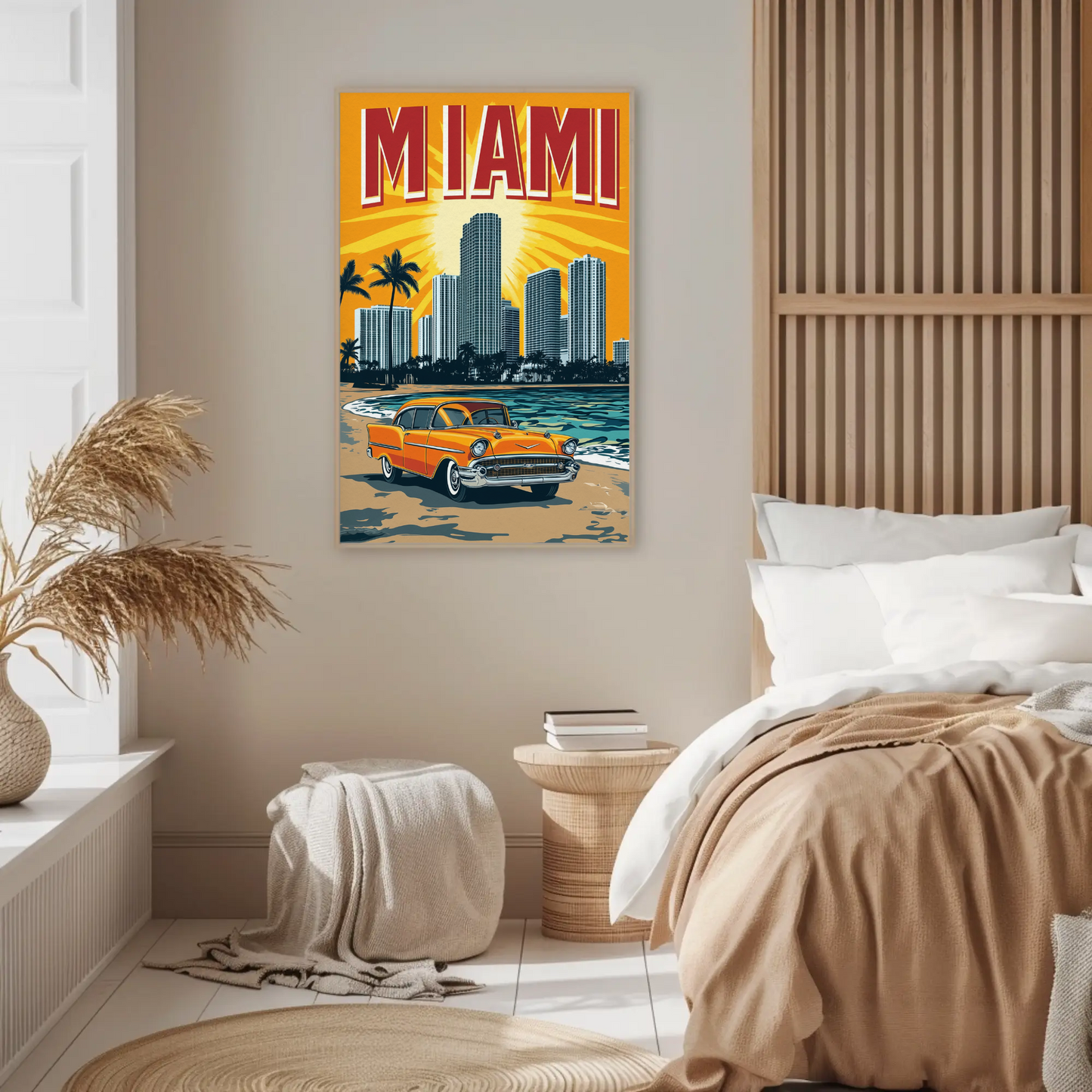 Miami Vintage Poster - Classic Car & Beach