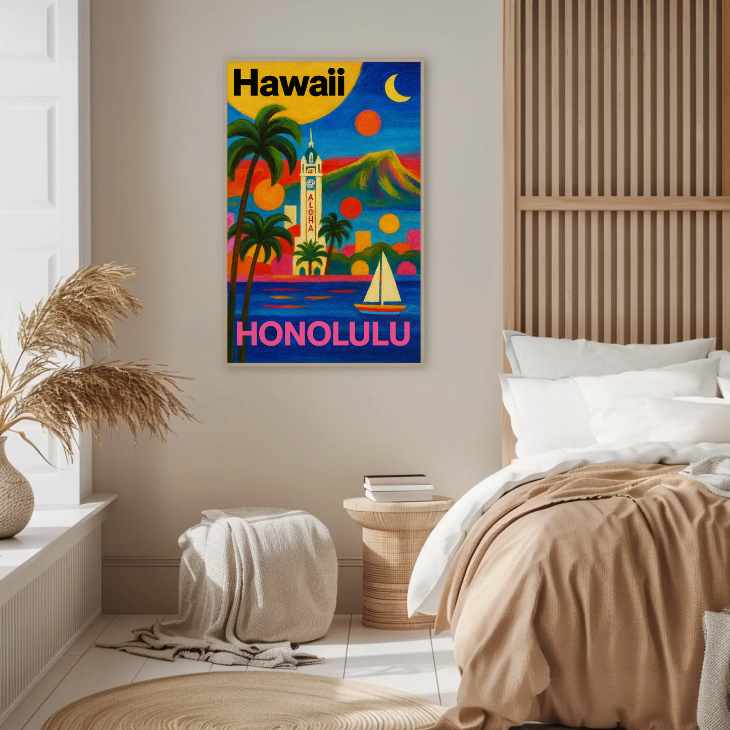 Honolulu Hawaii Skyline Retro Vintage Travel Poster
