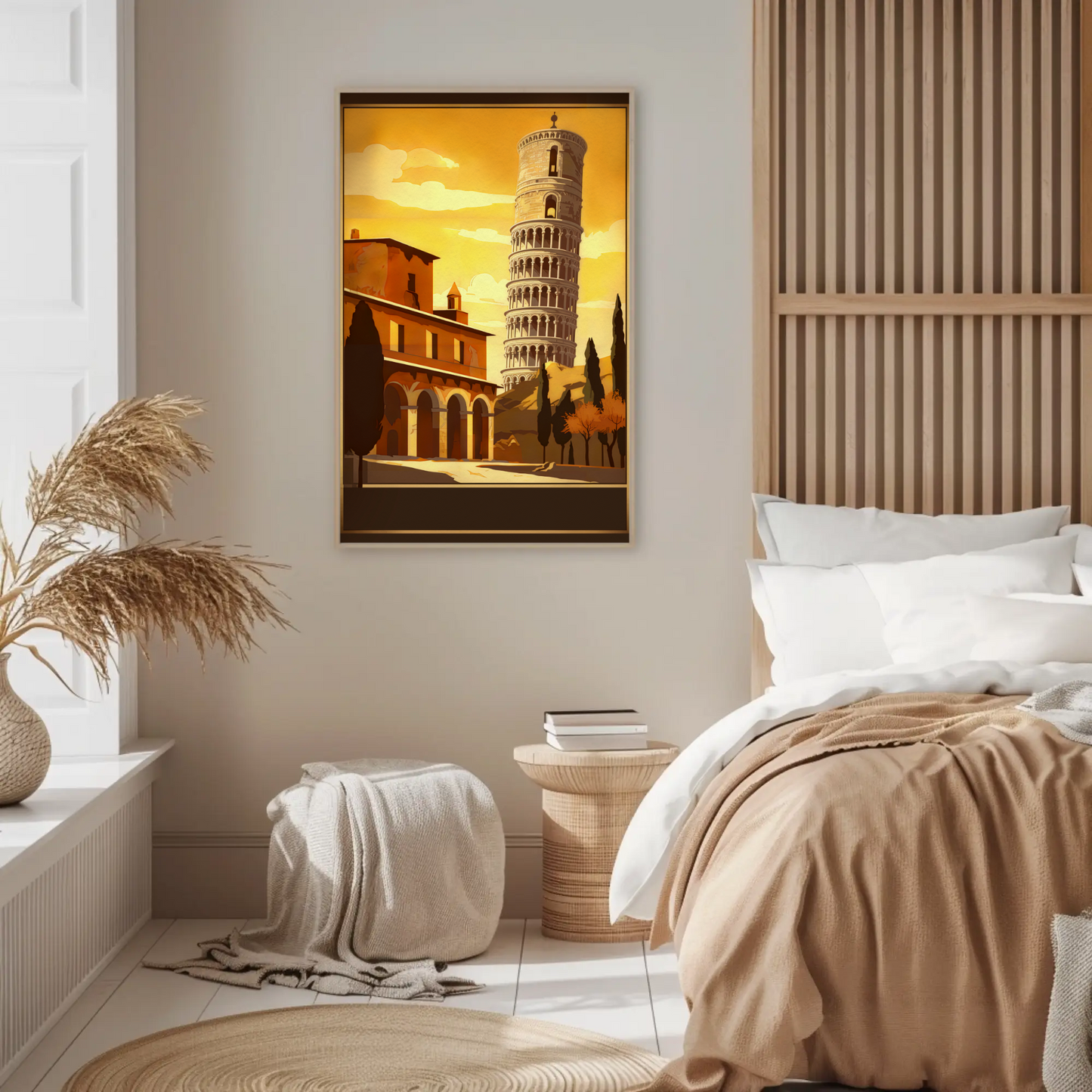 Italy Pisa Leaning Tower Sunset Sky Vintage Travel Poster
