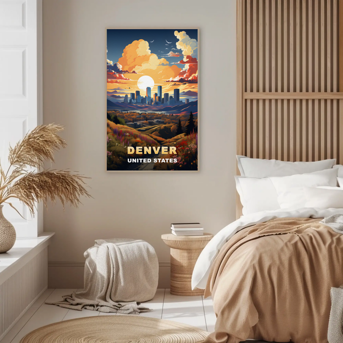Denver Sunset Skyline Mountains Vintage Travel Poster