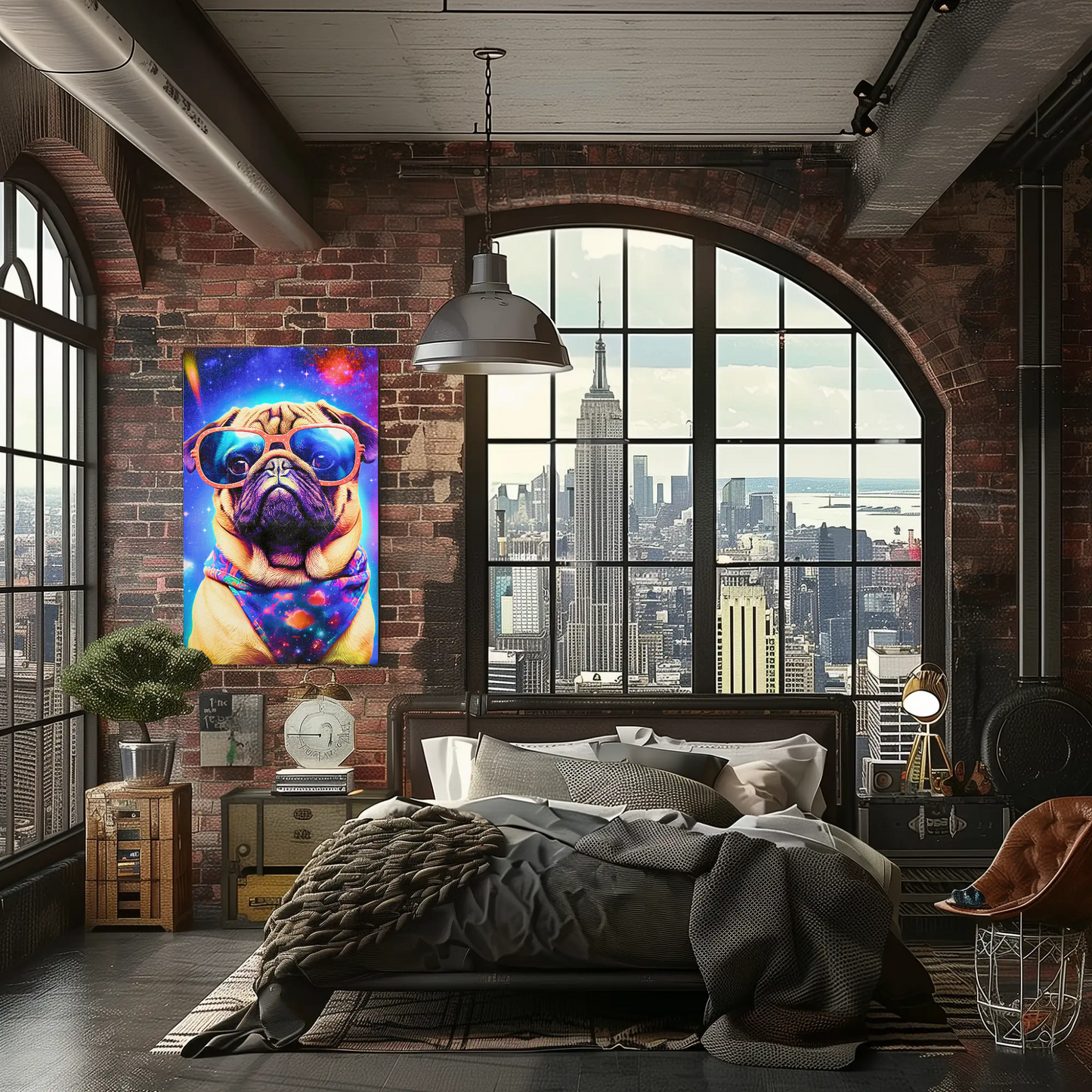 Space Pug Dog Neon Galaxy Glasses Cool Poster Art