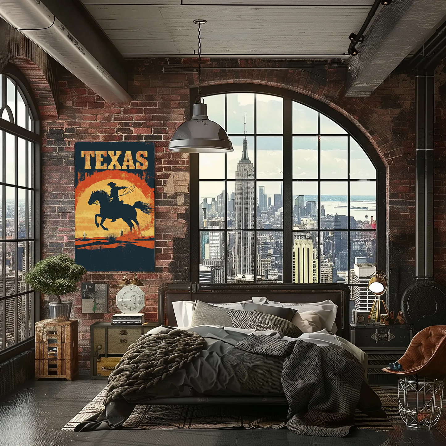 Texas Cowboy Sunset Vintage Travel Poster