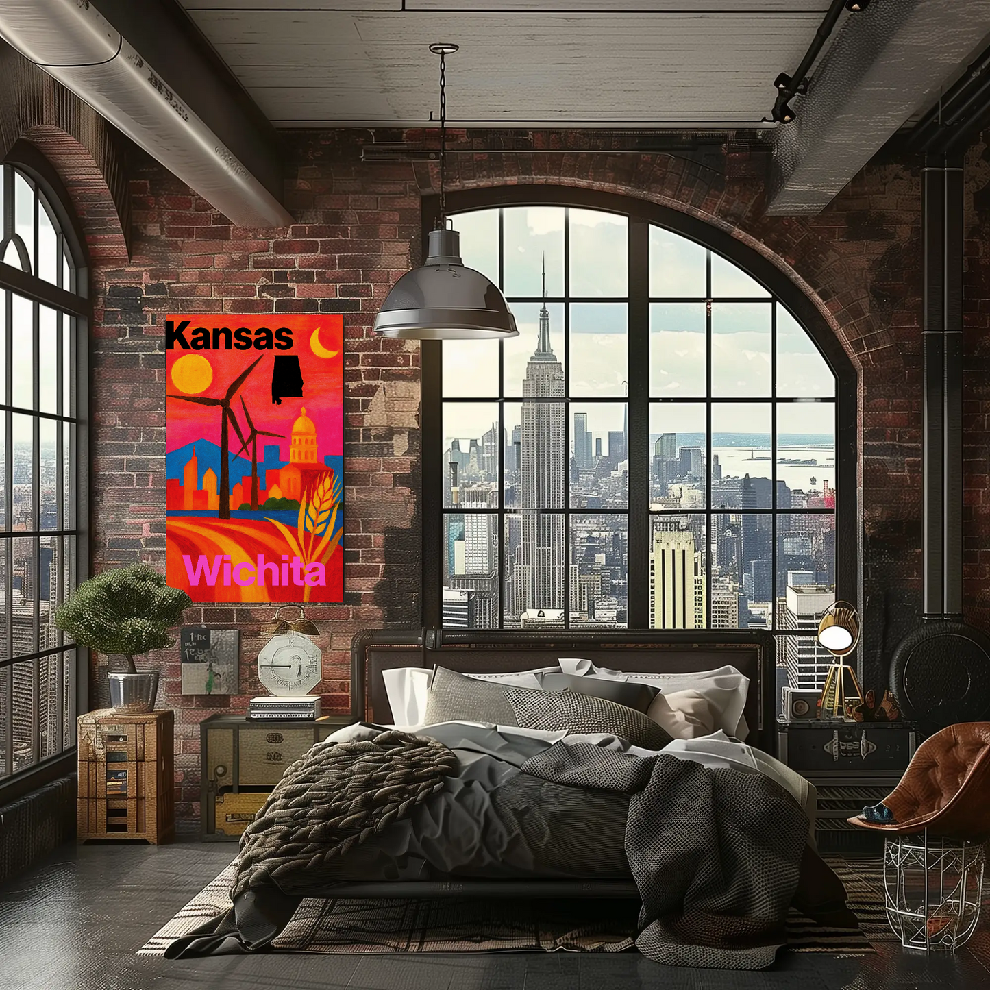 Wichita Kansas Skyline Retro Vintage Travel Poster