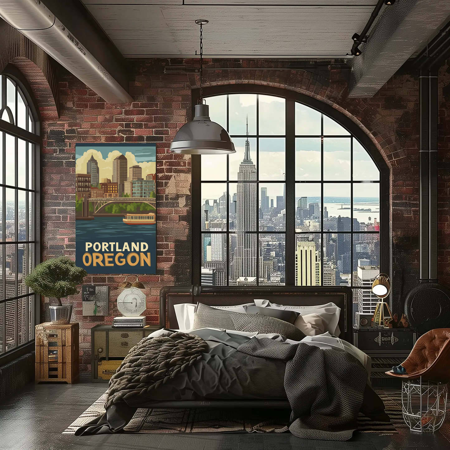 Portland Oregon Cityscape Vintage Poster