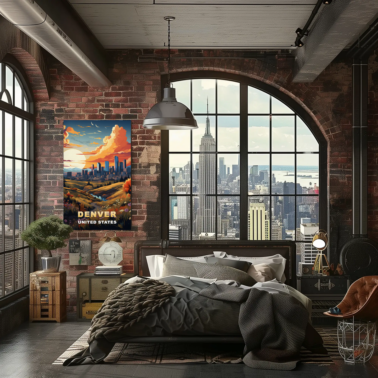 Denver Autumn Meadow Skyline Vintage Travel Poster