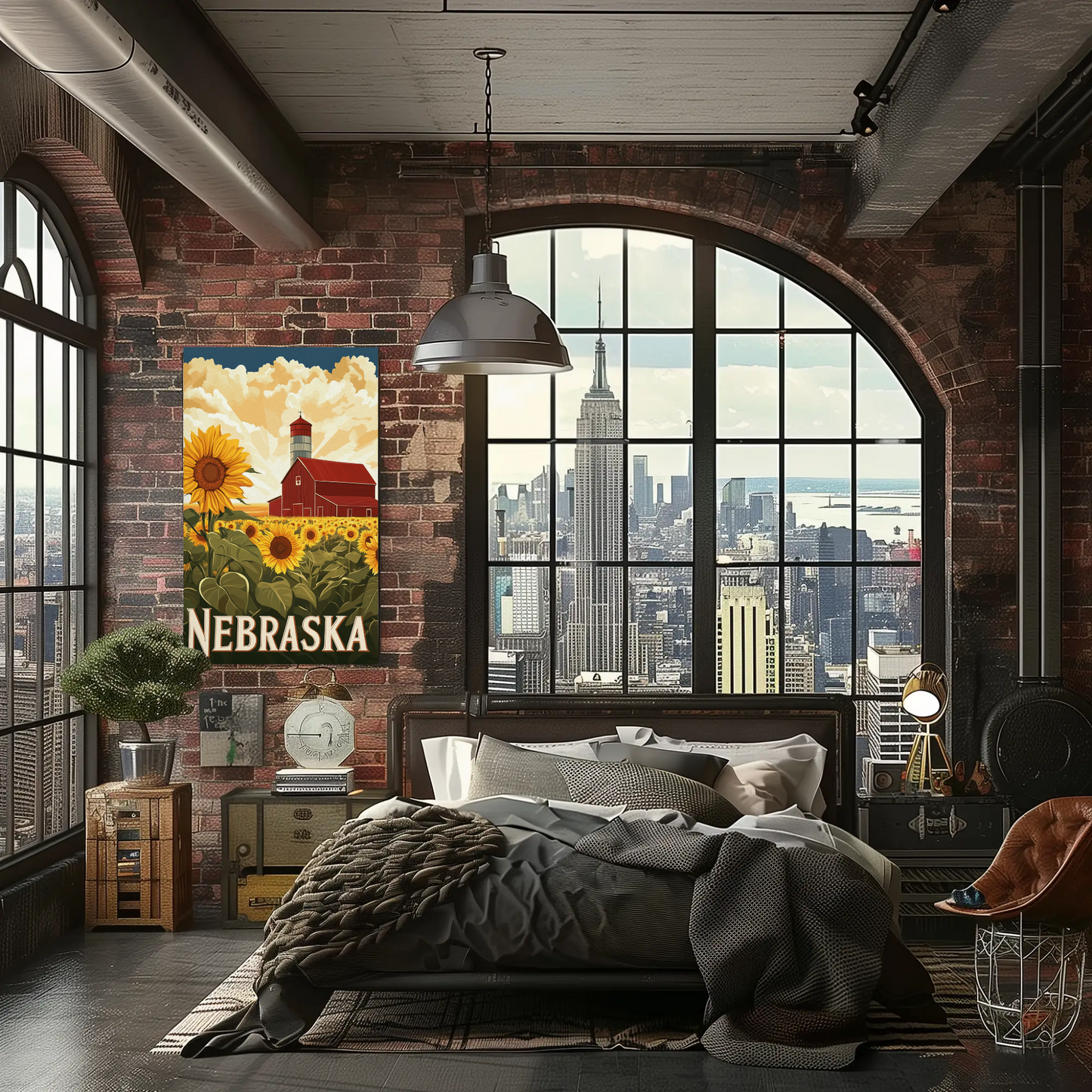 Nebraska Vintage Poster - Sunflower Barn