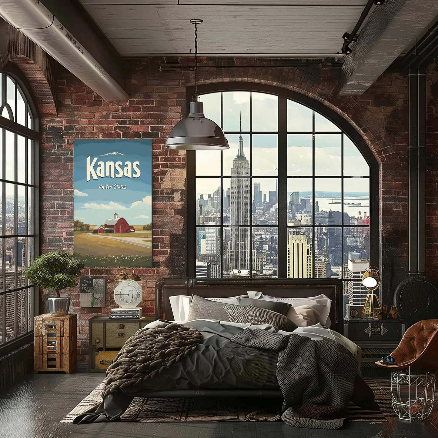 Kansas Farmstead Flat Design Vintage Poster