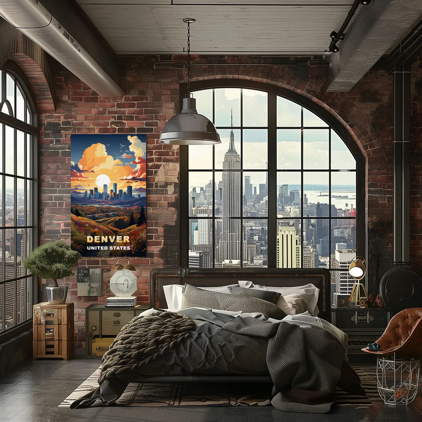 Denver Sunset Skyline Mountains Vintage Travel Poster