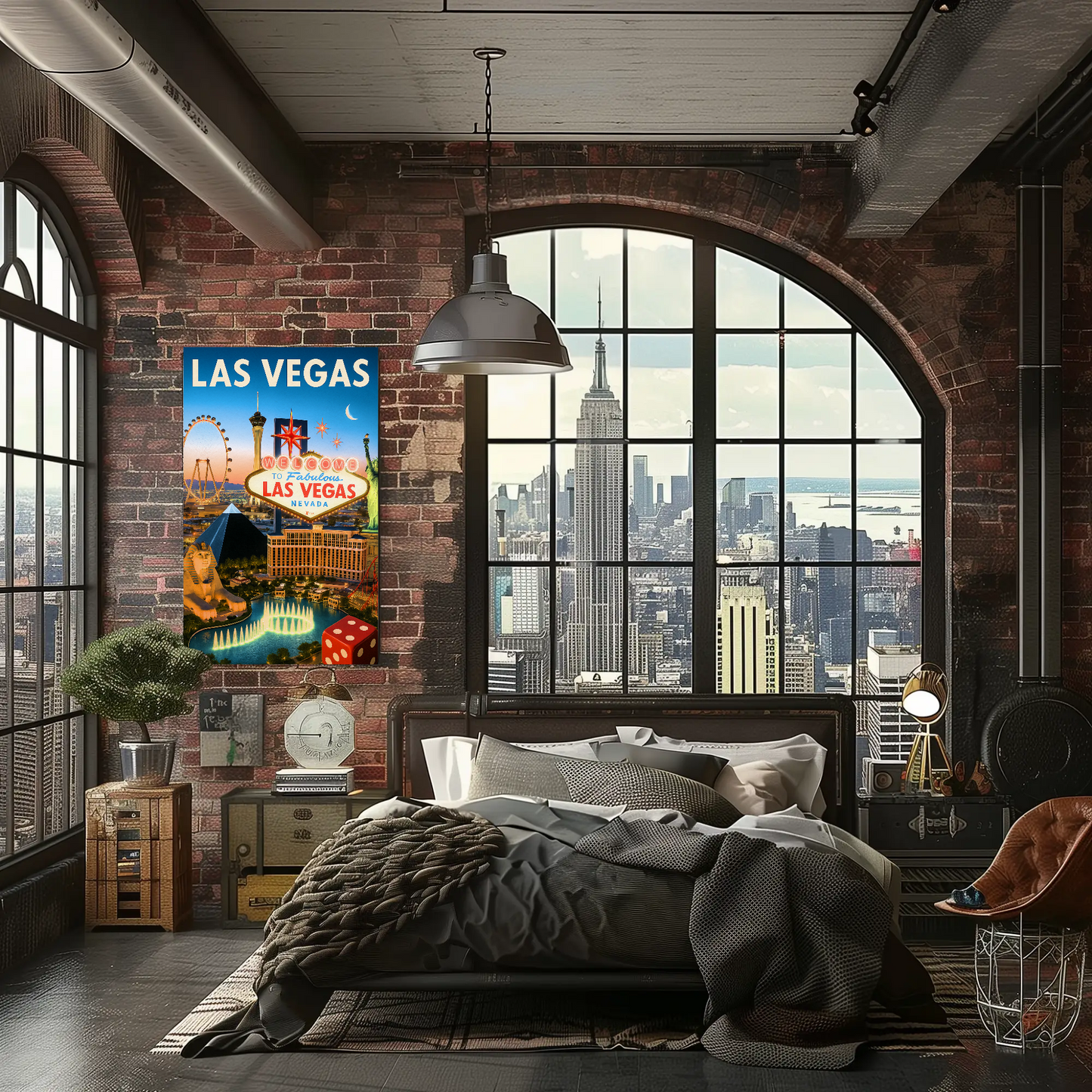 Las Vegas Iconic Landmarks Night Lights Vintage Travel Poster