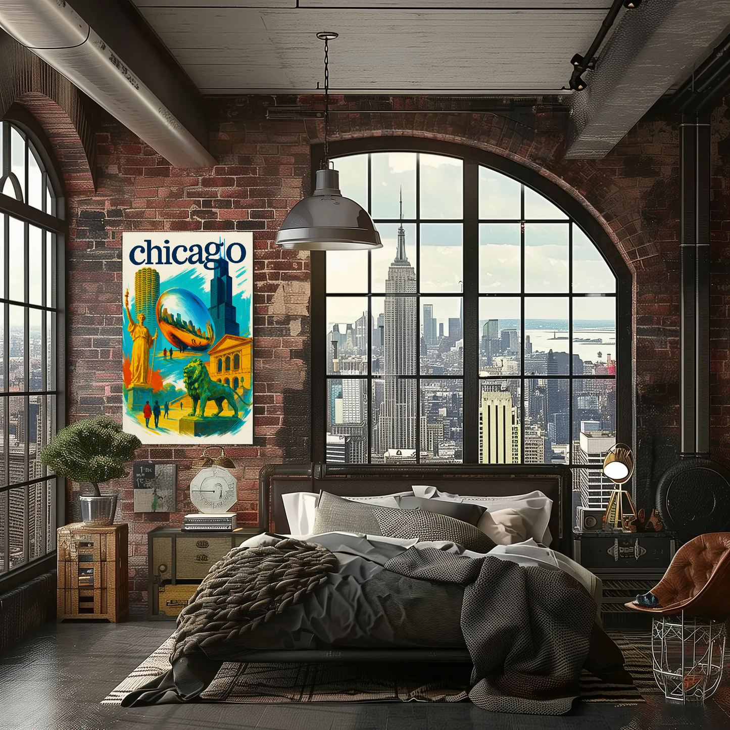 Chicago Lion Bean Willis Art Urban Vintage Travel Poster Wall Art