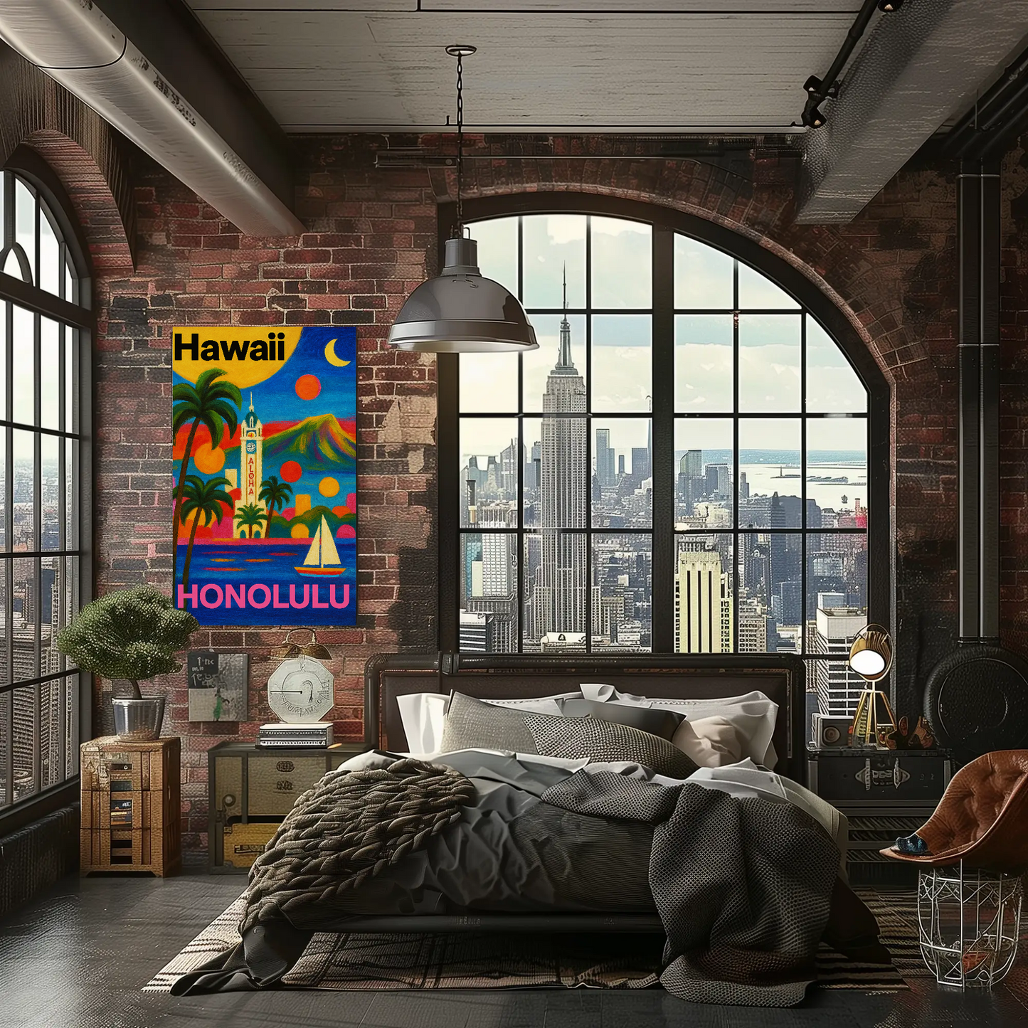 Honolulu Hawaii Skyline Retro Vintage Travel Poster
