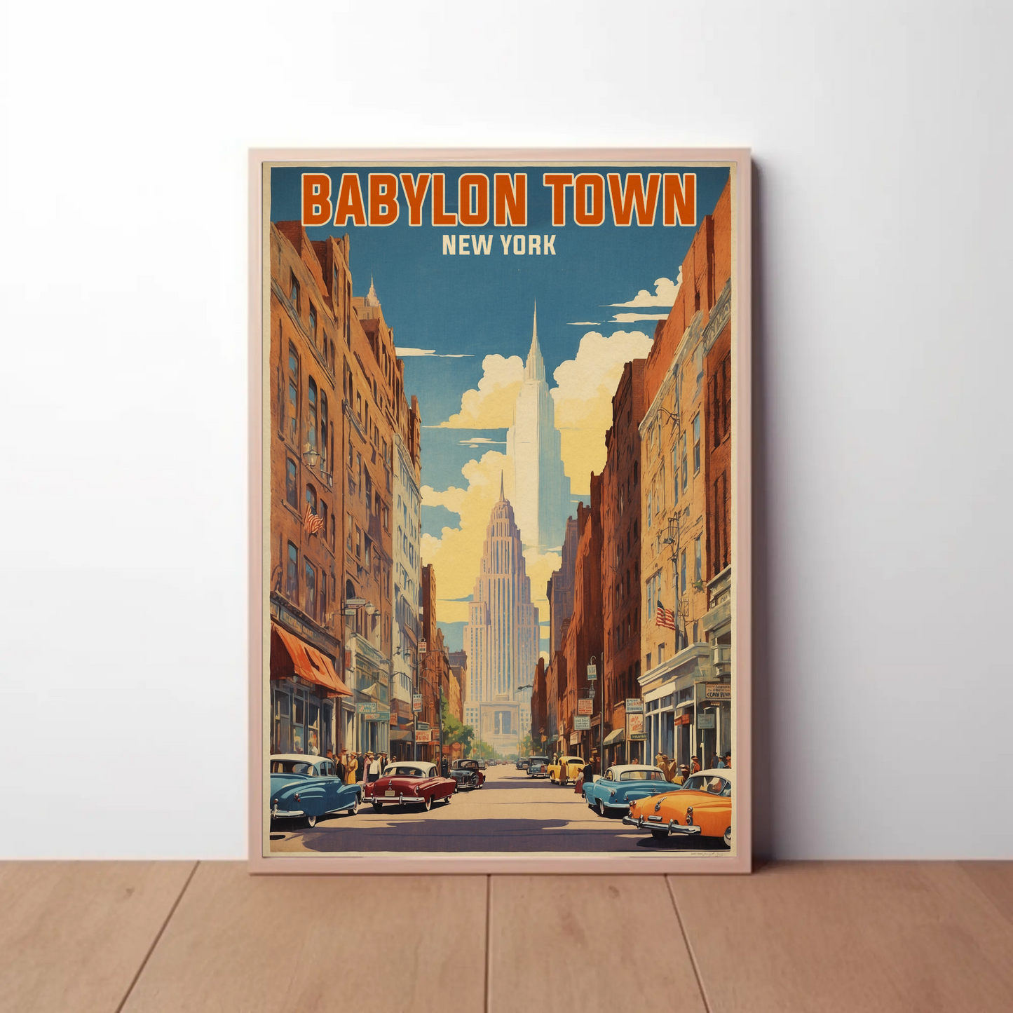Babylon Town New York Street Scene Vintage Travel Poster