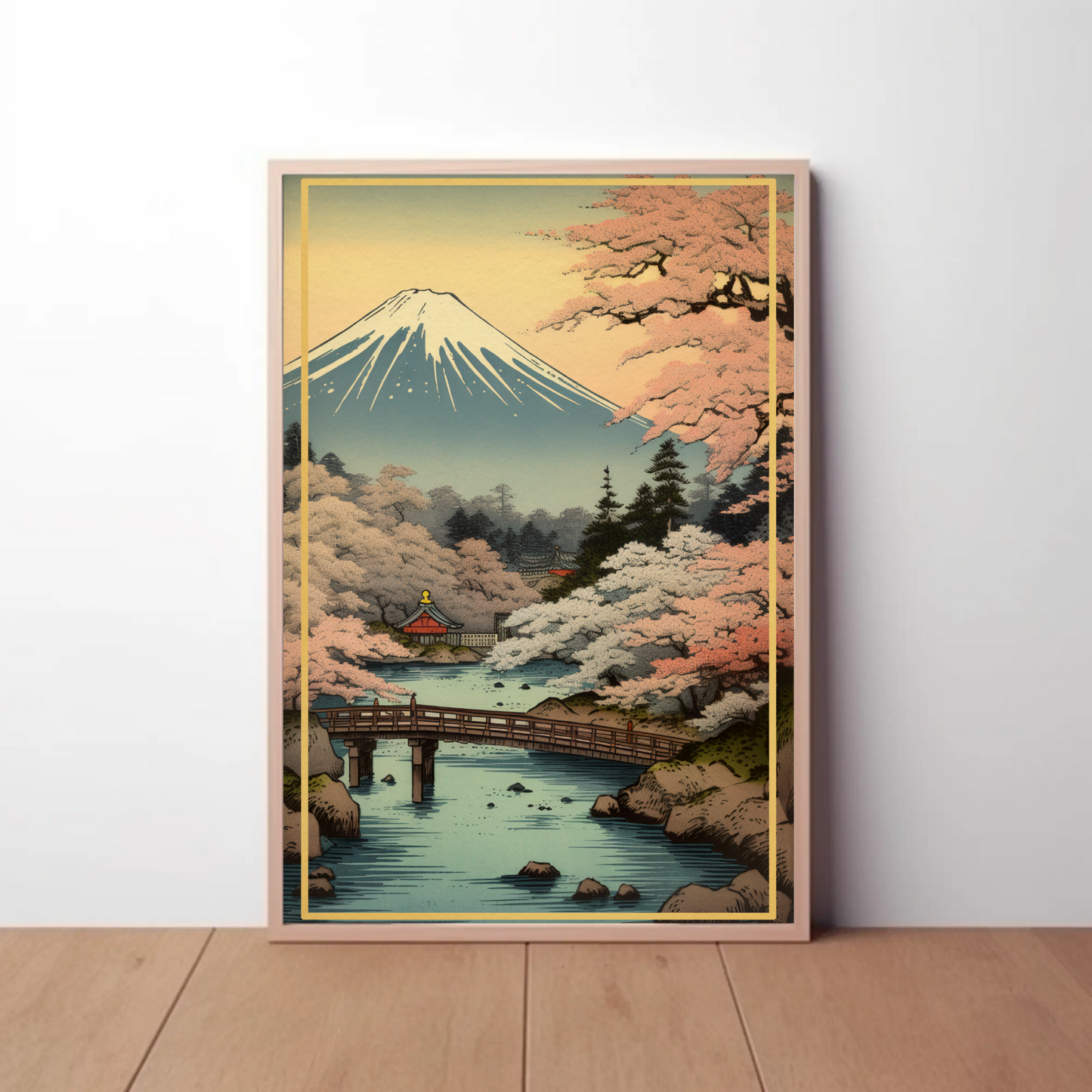 Mount Fuji Cherry Blossoms Spring Japan Vintage Travel Poster