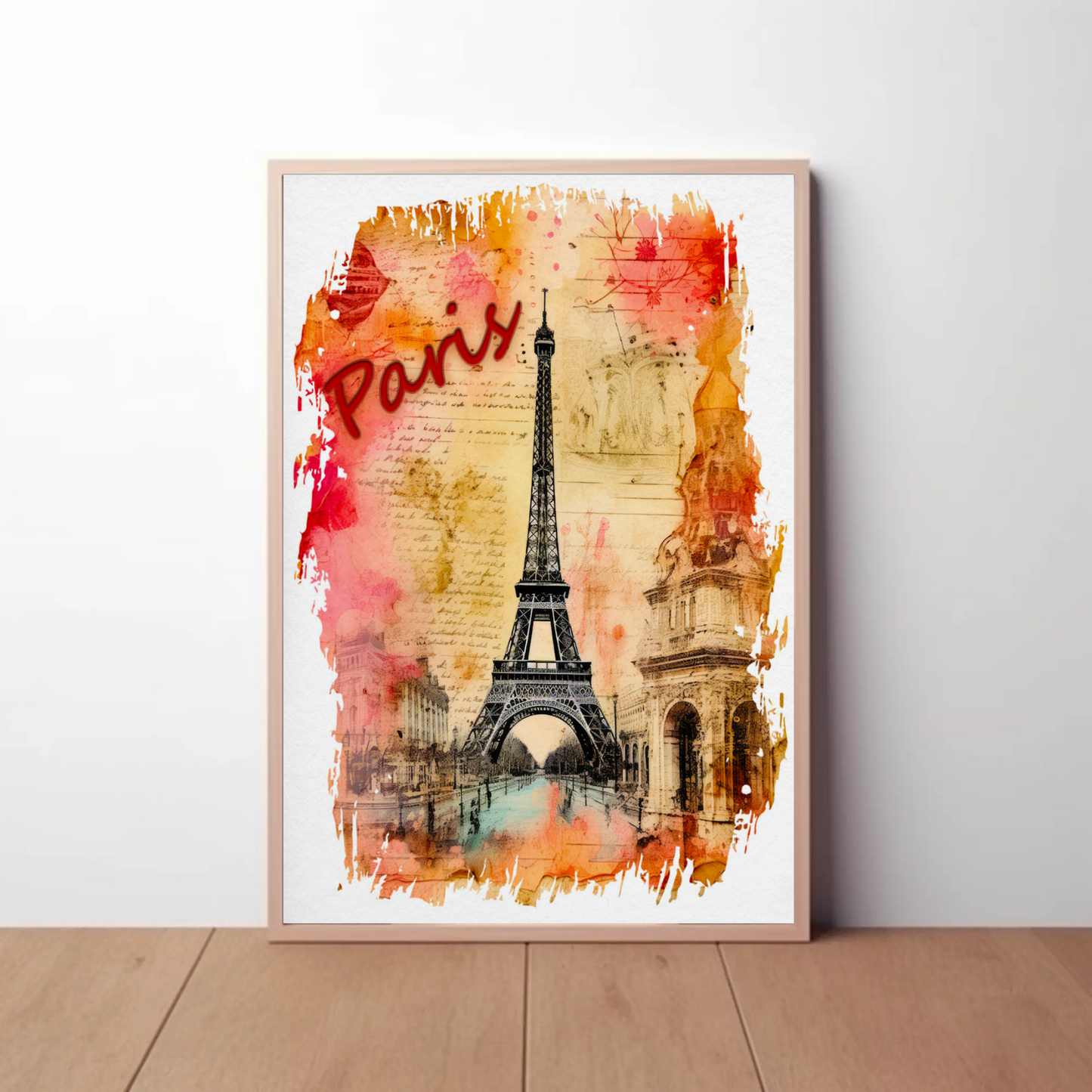 Paris Eiffel Tower Ink Sketch with Vintage Background