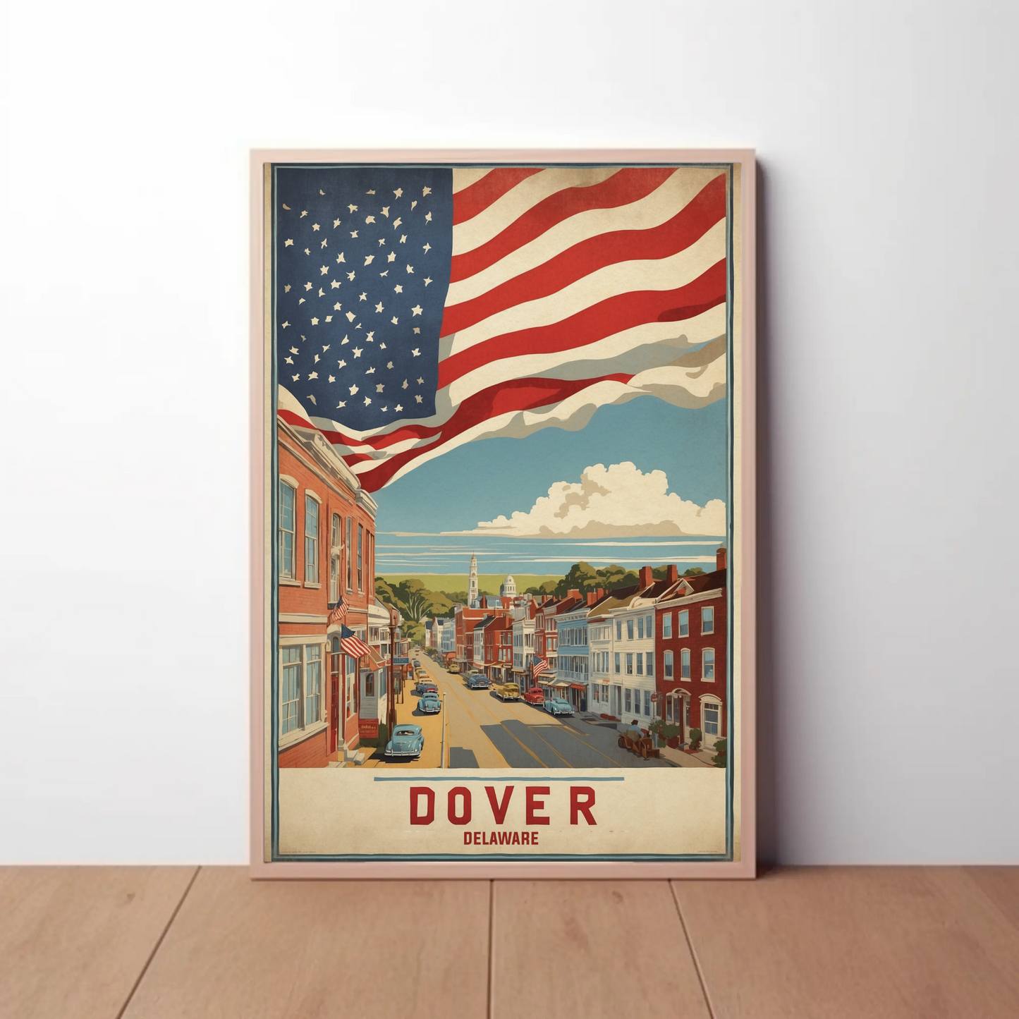 Dover Delaware Americana Main Street Vintage Travel Poster