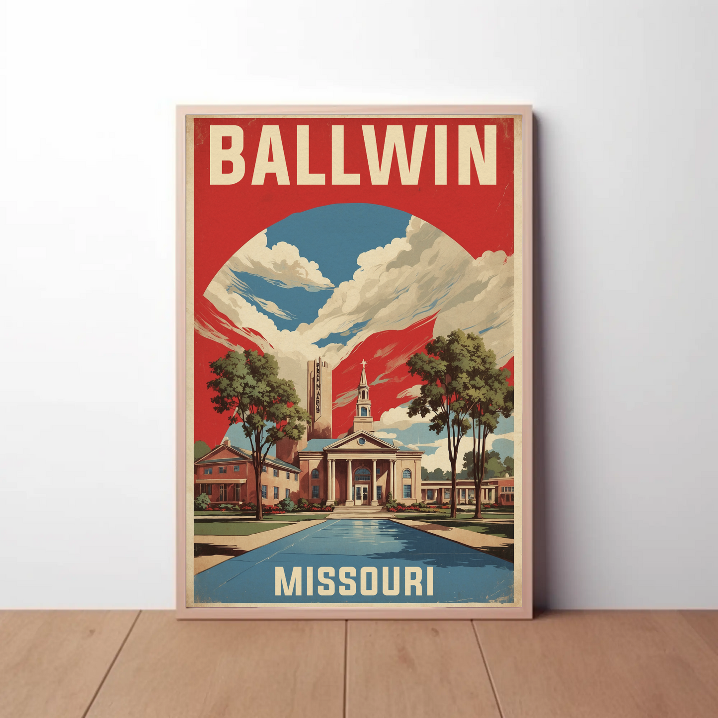 Ballwin Missouri Church Centerpiece Vintage Travel Poster