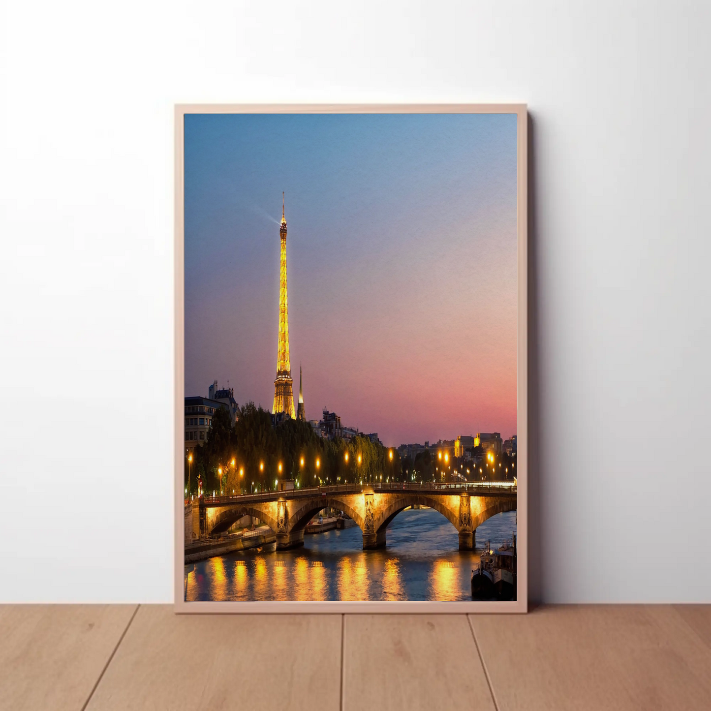 Eiffel Tower at Sunset – Bridge and Lights