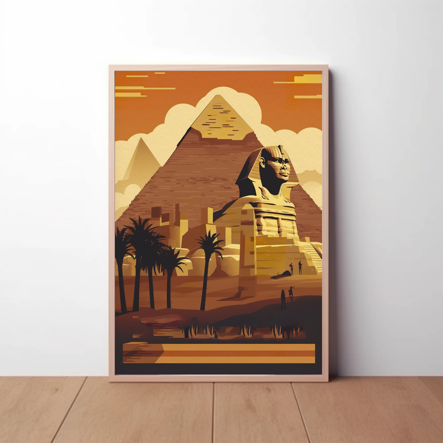 Sphinx Pyramid Desert Sunset View Vintage Travel Poster