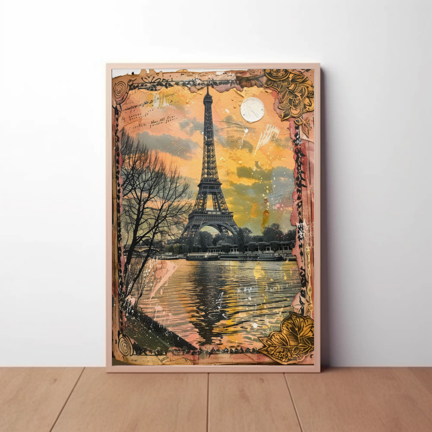 Eiffel Tower Collage – Sunset and Vintage Border