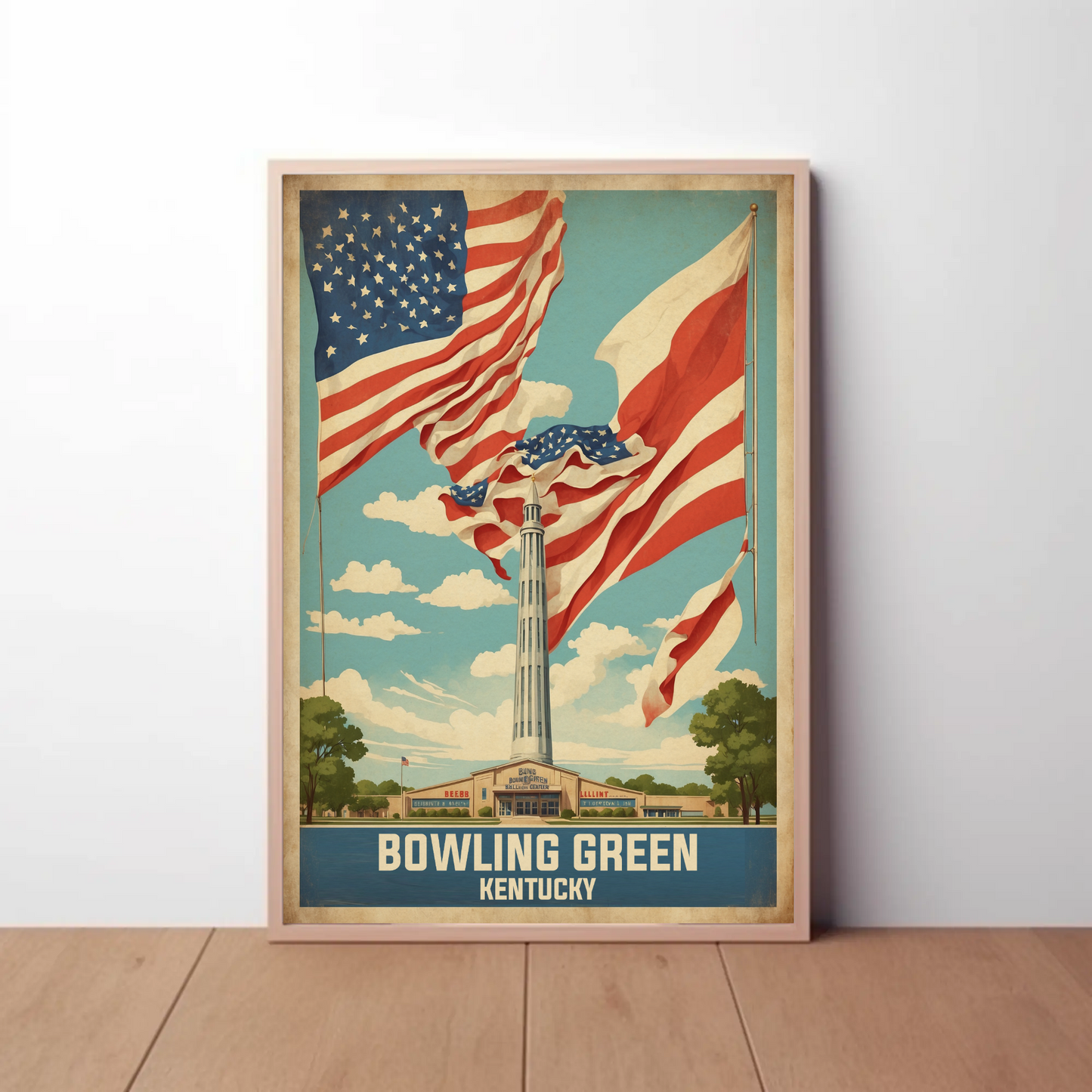 Bowling Green Kentucky Cityscape Art Print Vintage Travel Poster